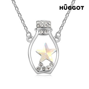 Collier Plaqué Rhodium et Zirconites Turtle Bottle Hûggot Fabriqué avec des Cristaux Swarovski® (45 cm)