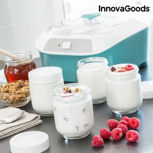 Machine à Yaourt Vintage avec 6 Pots InnovaGoods 1 L 20W Blanc Turquoise